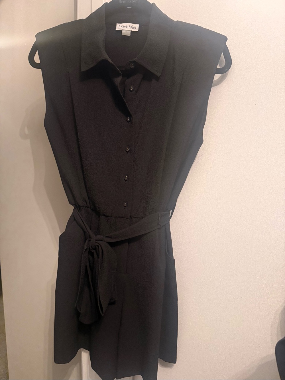 Calvin Klein Black Sleeveless Romper with Tie Waist